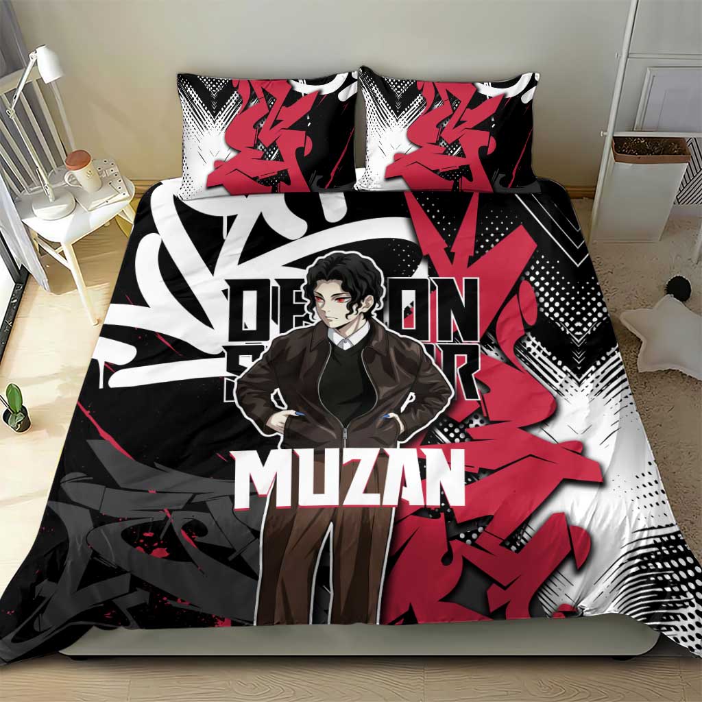 Muzan Demon Slayer Bedding Set Red Graffiti Anime Aesthetic