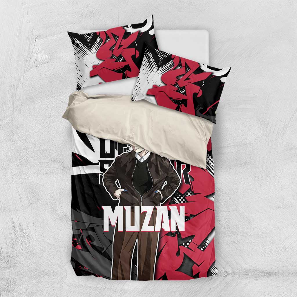 Muzan Demon Slayer Bedding Set Red Graffiti Anime Aesthetic