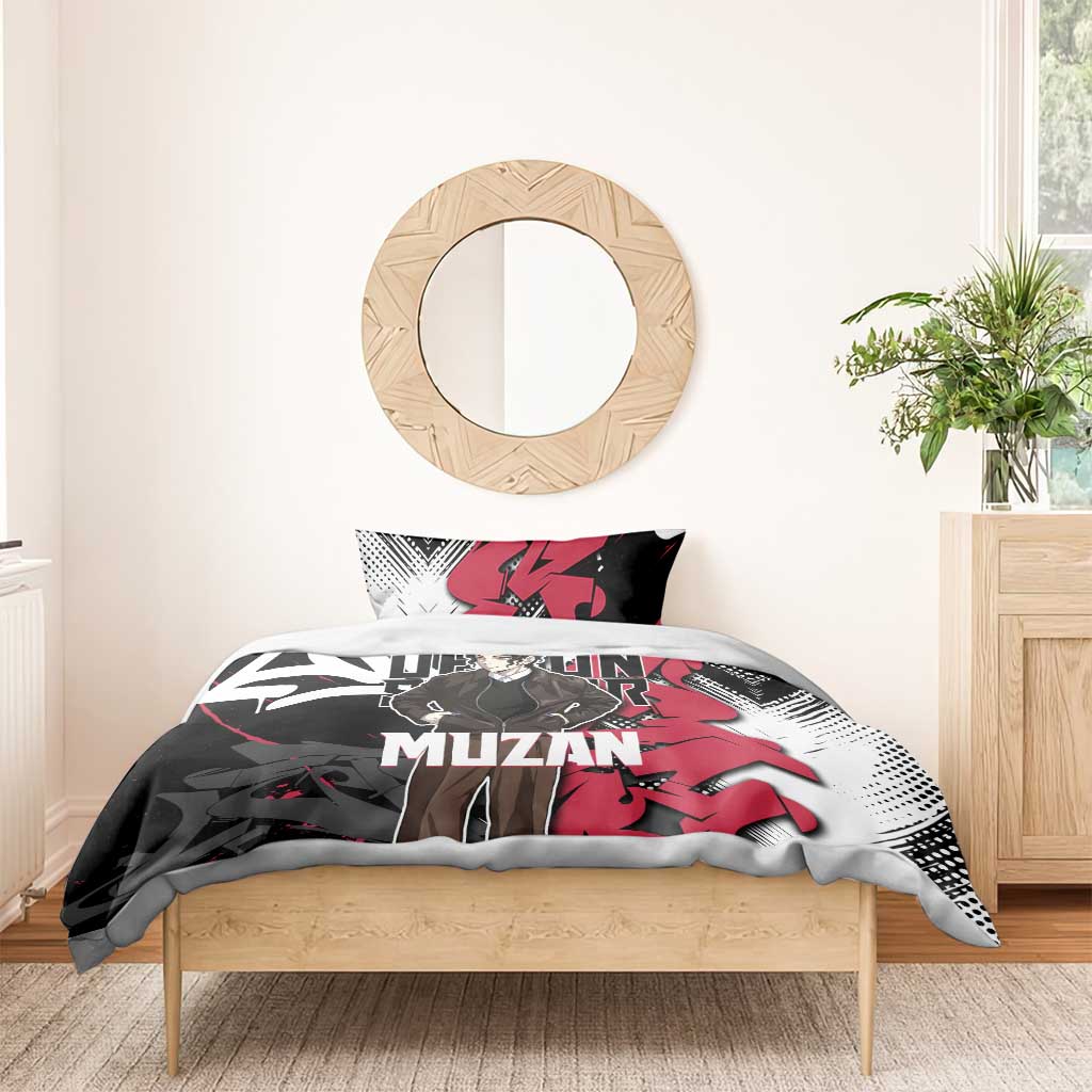 Muzan Demon Slayer Bedding Set Red Graffiti Anime Aesthetic