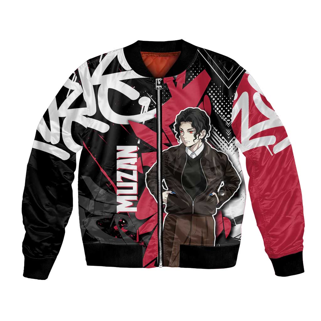 Muzan Demon Slayer Bomber Jacket Red Graffiti Anime Aesthetic