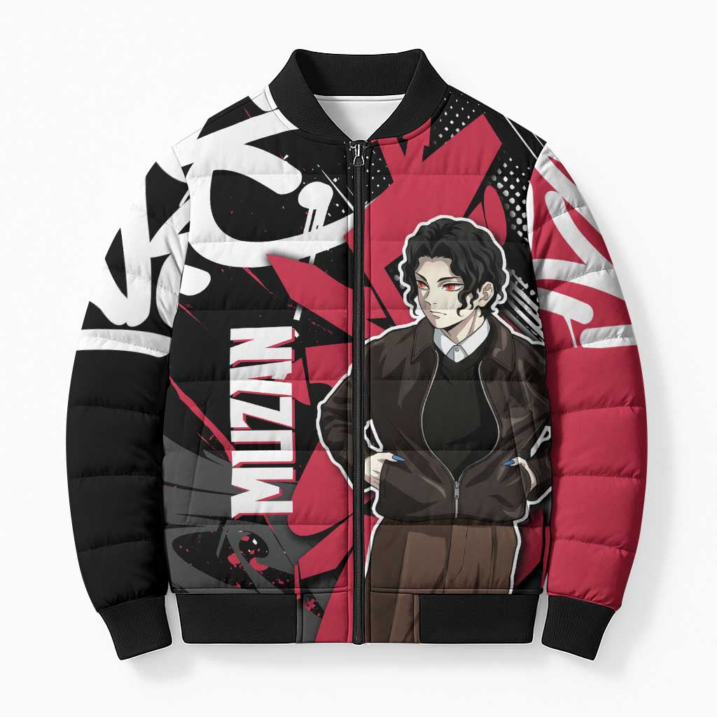 Muzan Demon Slayer Bomber Puffer Jacket Red Graffiti Anime Aesthetic