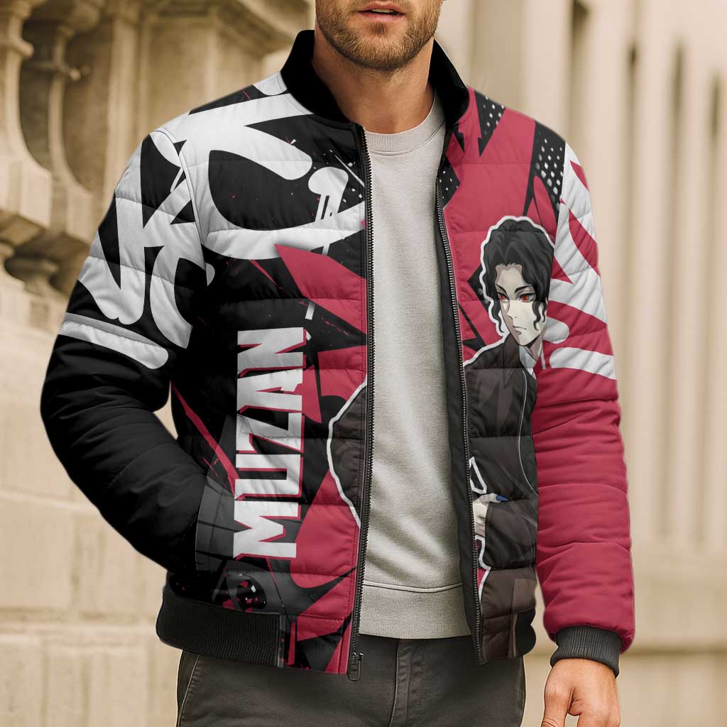 Muzan Demon Slayer Bomber Puffer Jacket Red Graffiti Anime Aesthetic