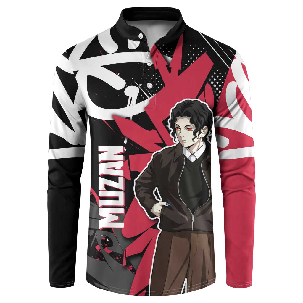 Muzan Demon Slayer Button Sweatshirt Red Graffiti Anime Aesthetic
