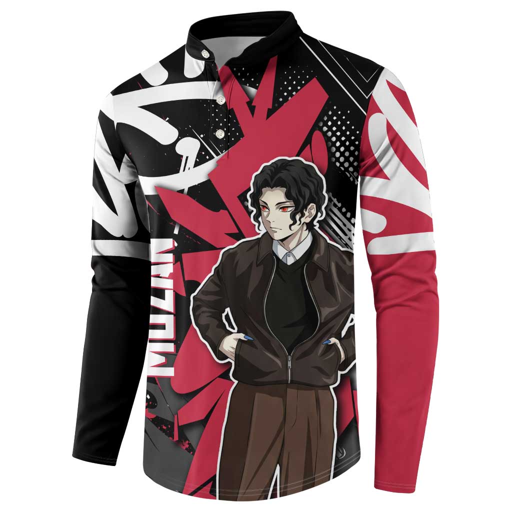 Muzan Demon Slayer Button Sweatshirt Red Graffiti Anime Aesthetic