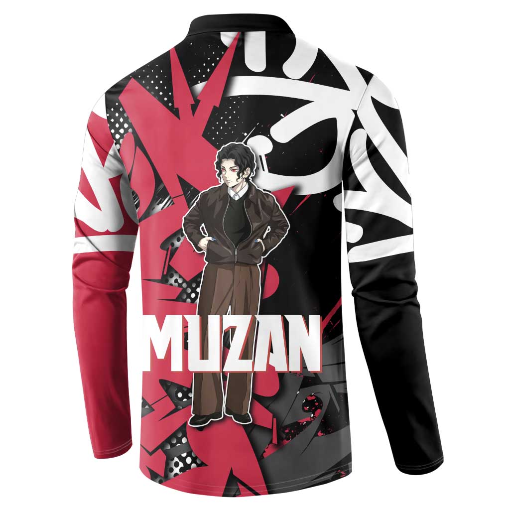Muzan Demon Slayer Button Sweatshirt Red Graffiti Anime Aesthetic