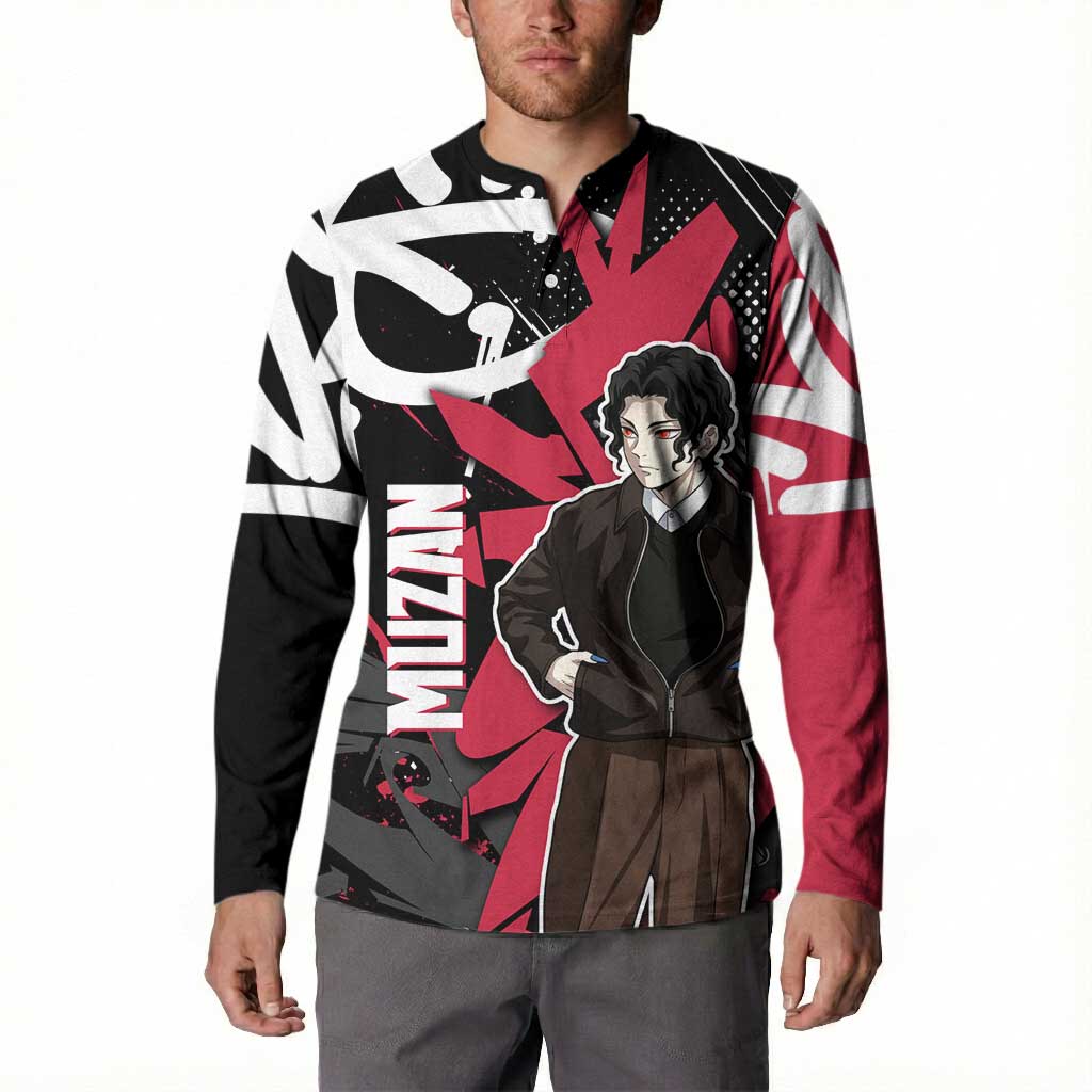 Muzan Demon Slayer Button Sweatshirt Red Graffiti Anime Aesthetic