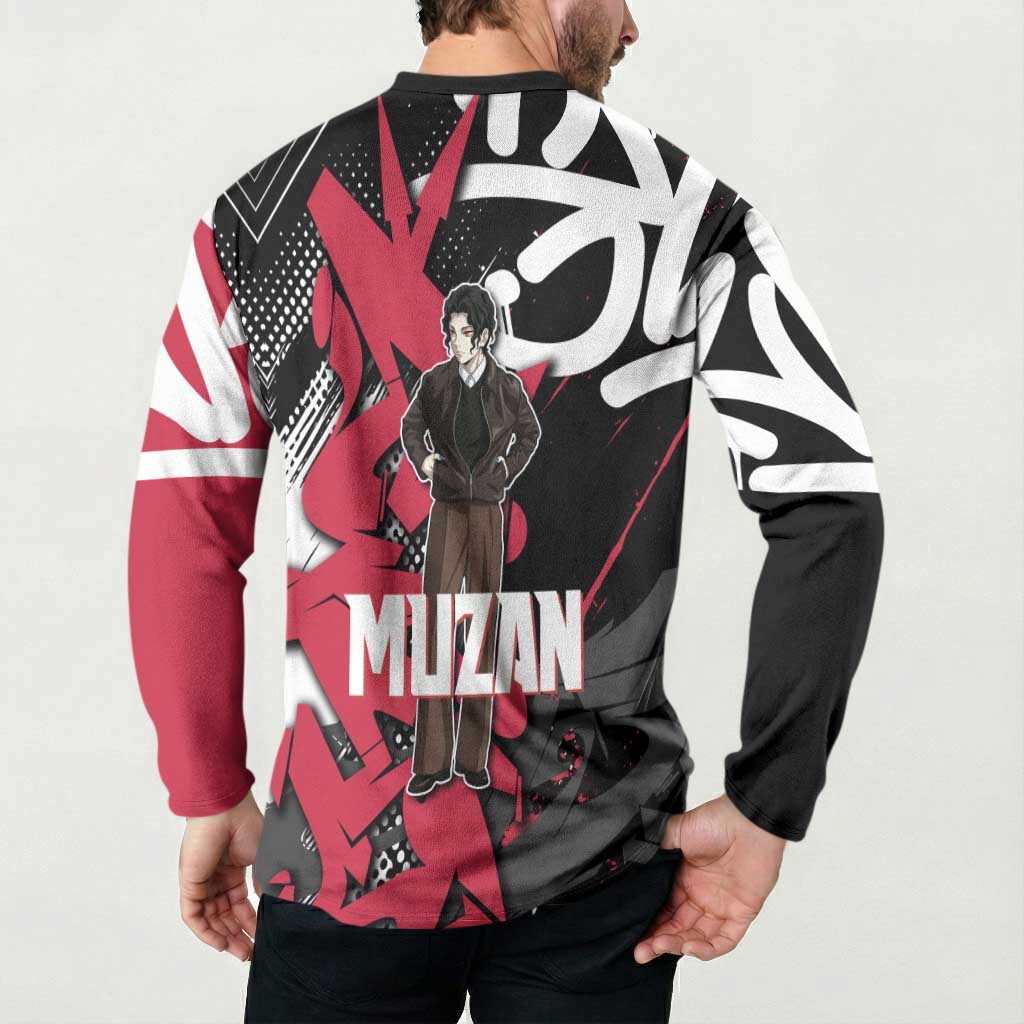 Muzan Demon Slayer Button Sweatshirt Red Graffiti Anime Aesthetic