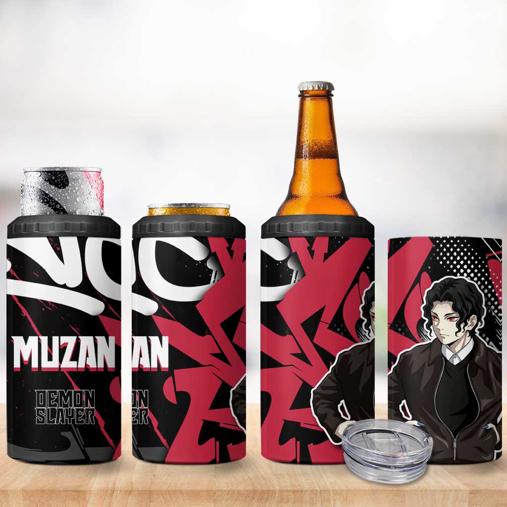 Muzan Demon Slayer 4 in 1 Can Cooler Tumbler Red Graffiti Anime Aesthetic