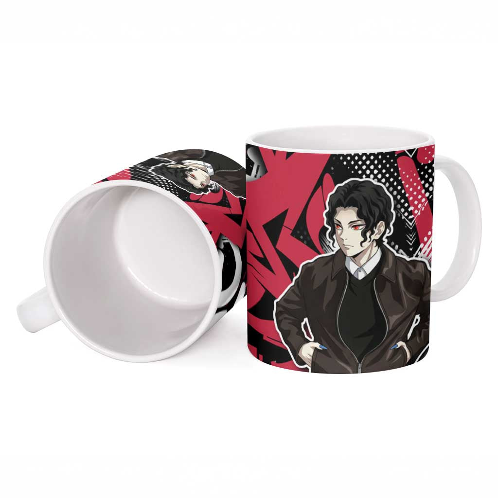 Muzan Demon Slayer Ceramic Mug Red Graffiti Anime Aesthetic