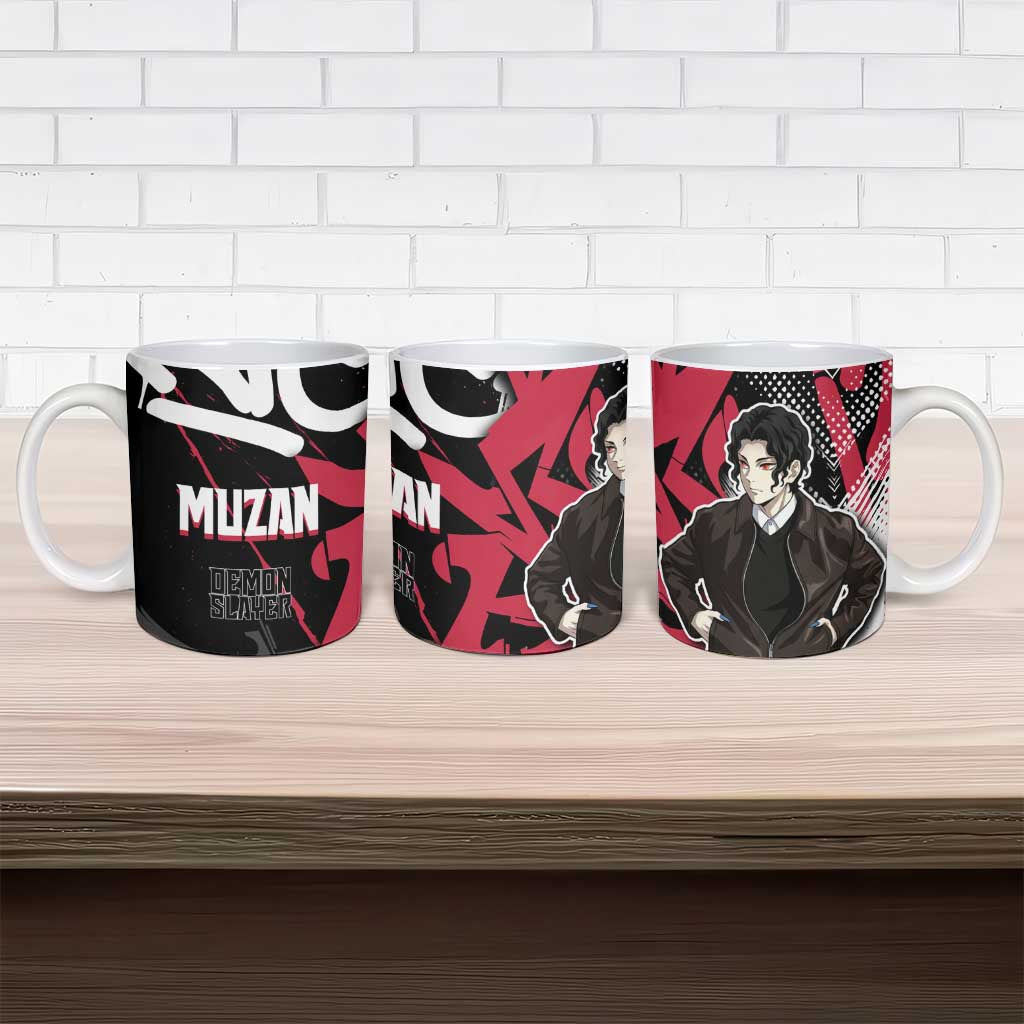 Muzan Demon Slayer Ceramic Mug Red Graffiti Anime Aesthetic