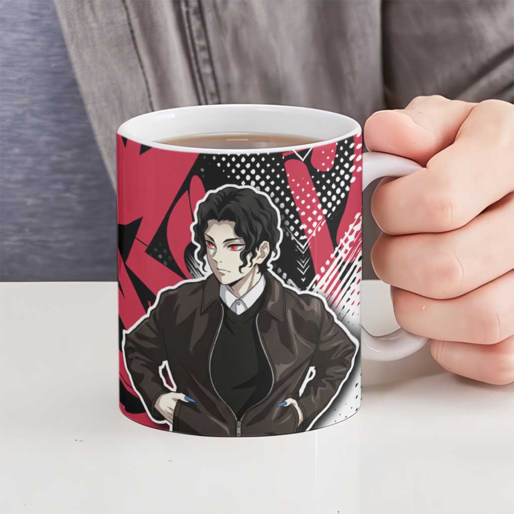 Muzan Demon Slayer Ceramic Mug Red Graffiti Anime Aesthetic