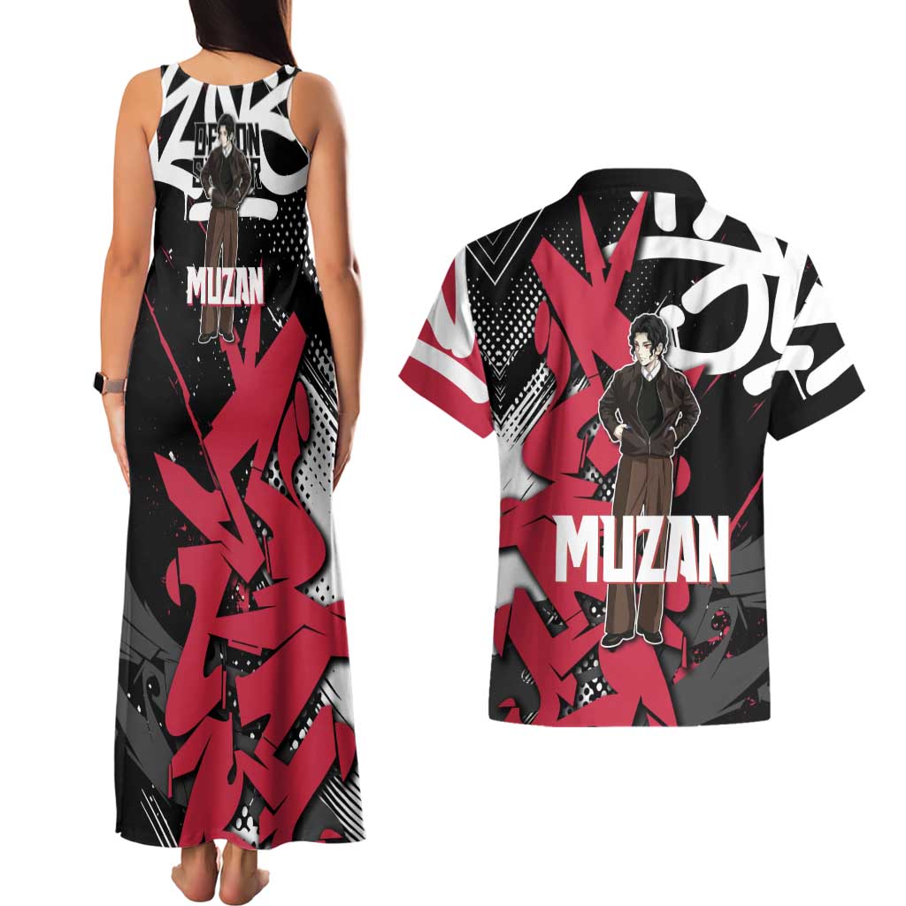 Muzan Demon Slayer Couples Matching Tank Maxi Dress and Hawaiian Shirt Red Graffiti Anime Aesthetic