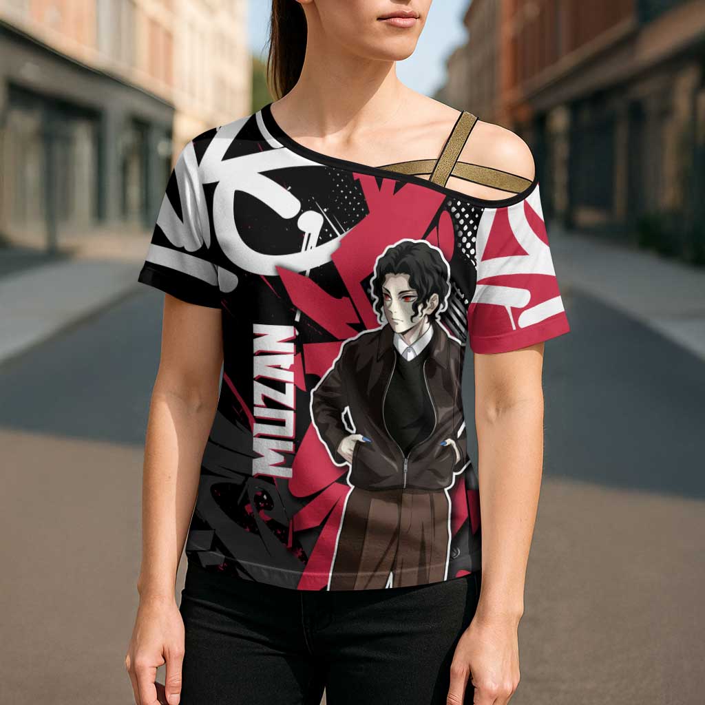 Muzan Demon Slayer Cross Shoulder Shirt Red Graffiti Anime Aesthetic