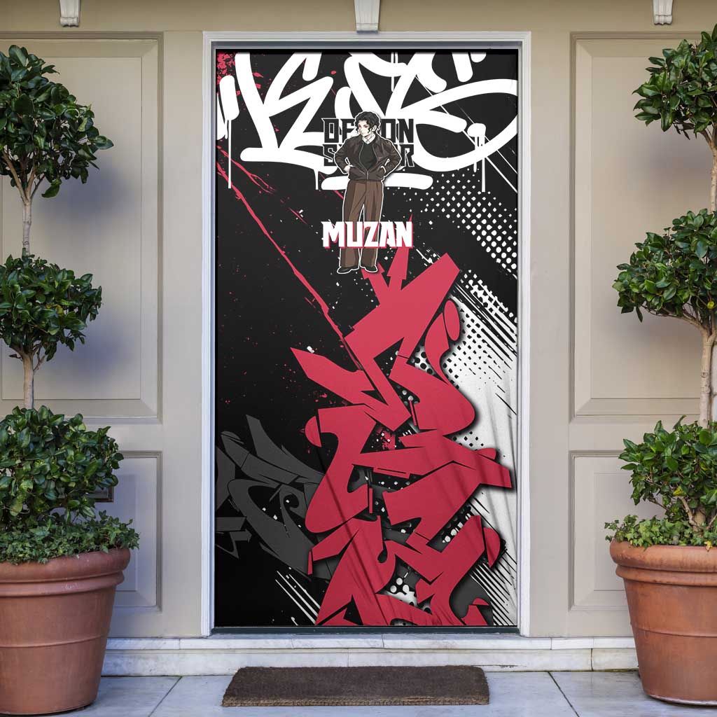Muzan Demon Slayer Door Cover Red Graffiti Anime Aesthetic