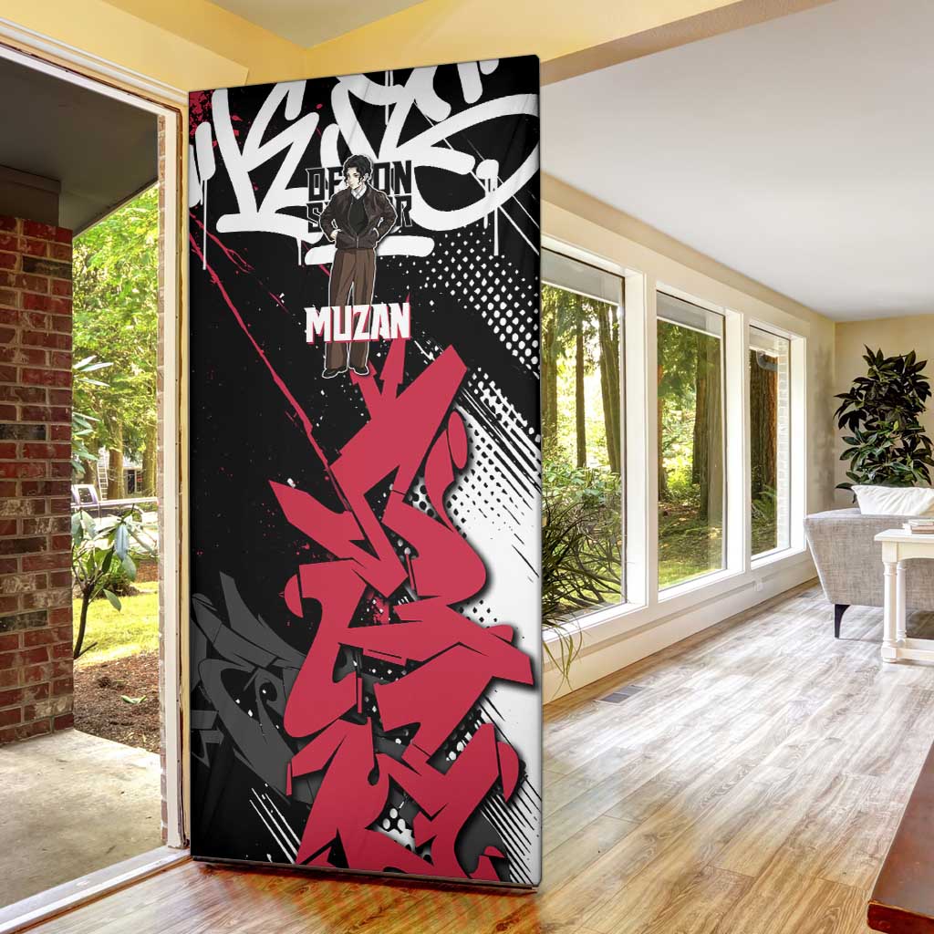Muzan Demon Slayer Door Cover Red Graffiti Anime Aesthetic
