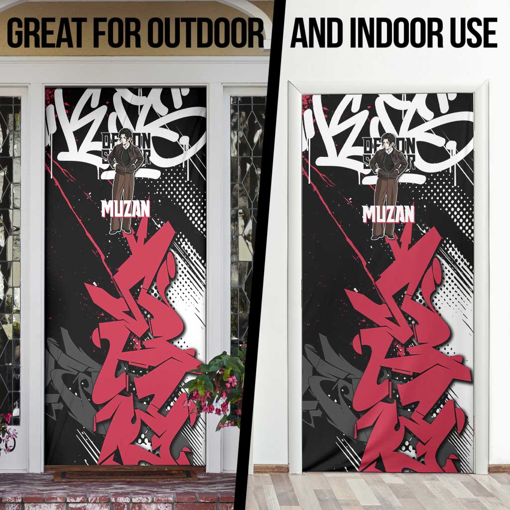 Muzan Demon Slayer Door Cover Red Graffiti Anime Aesthetic