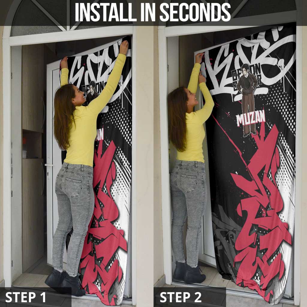 Muzan Demon Slayer Door Cover Red Graffiti Anime Aesthetic