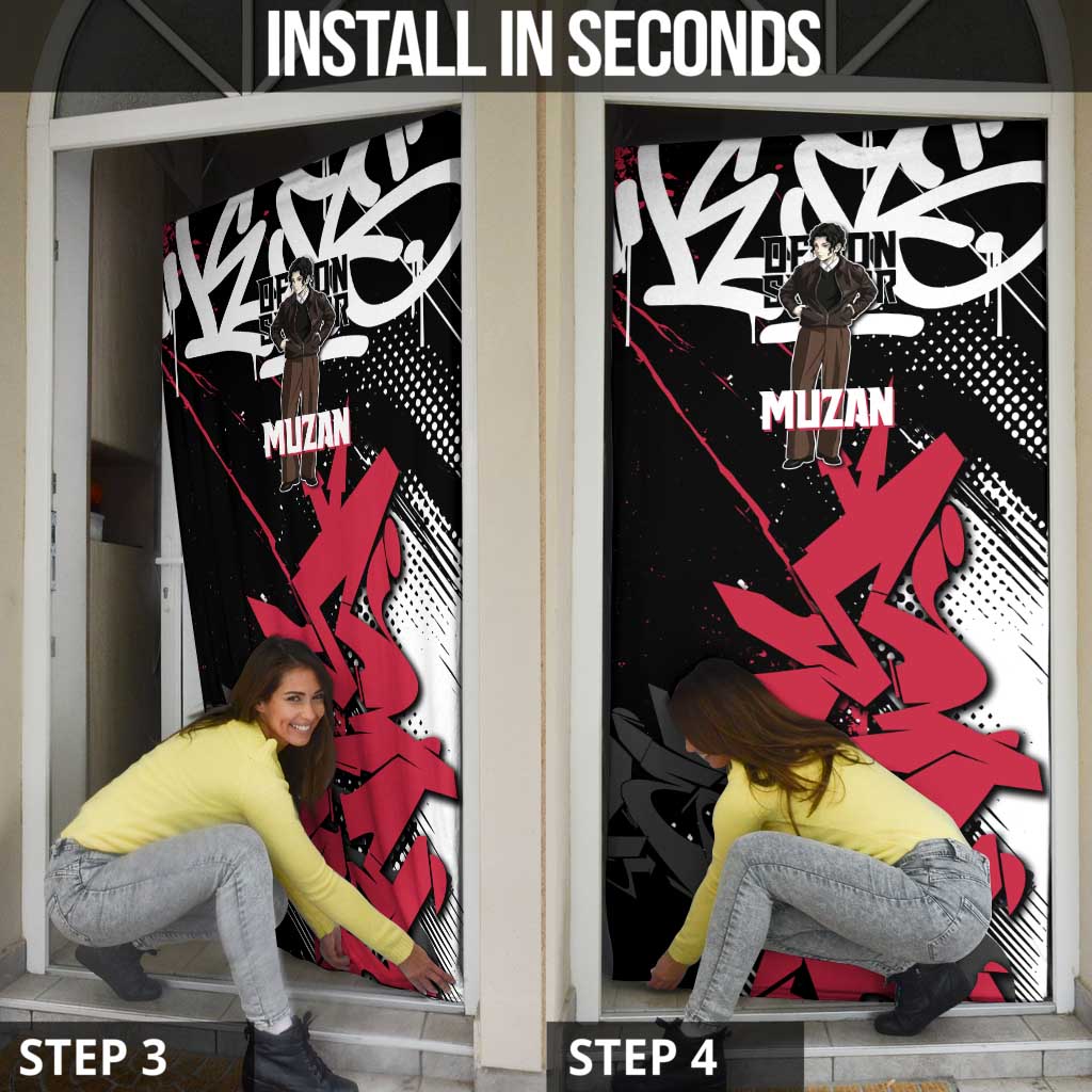 Muzan Demon Slayer Door Cover Red Graffiti Anime Aesthetic
