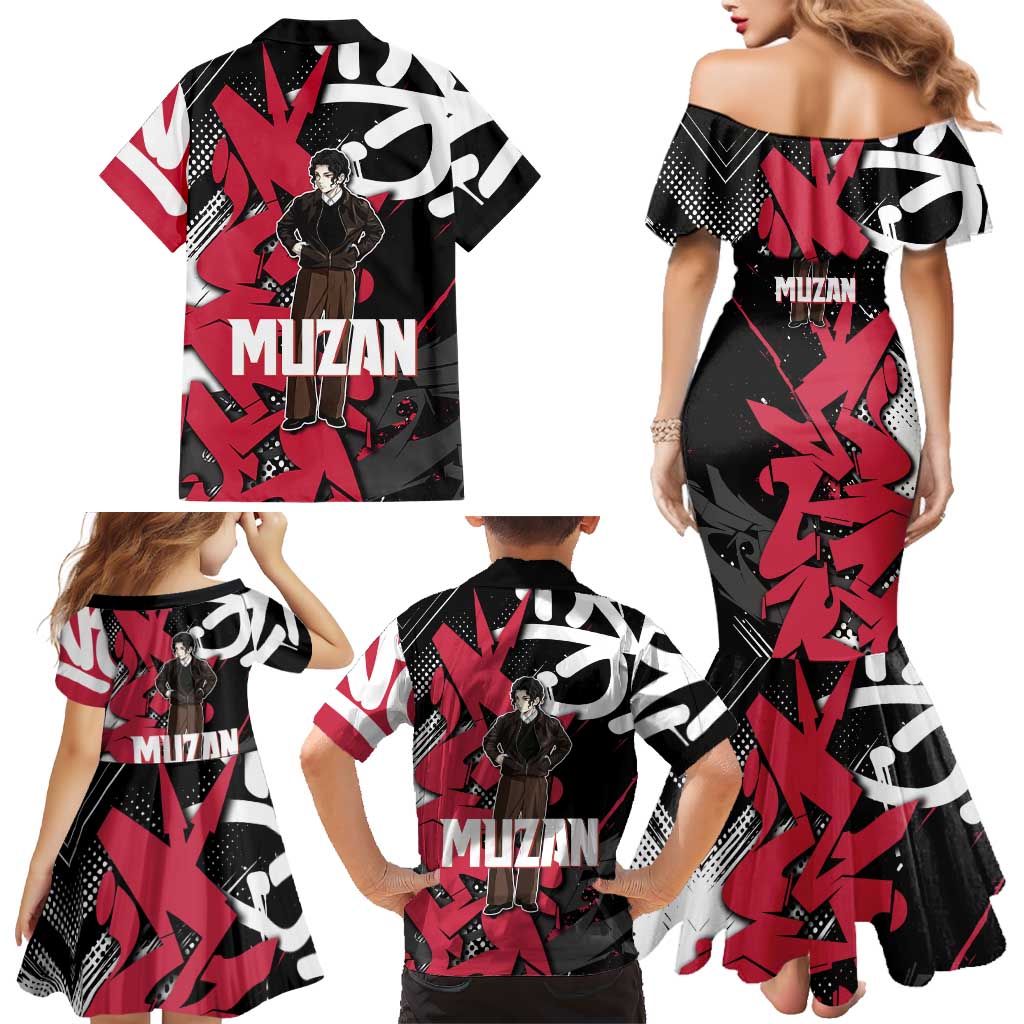 Muzan Demon Slayer Family Matching Mermaid Dress and Hawaiian Shirt Red Graffiti Anime Aesthetic