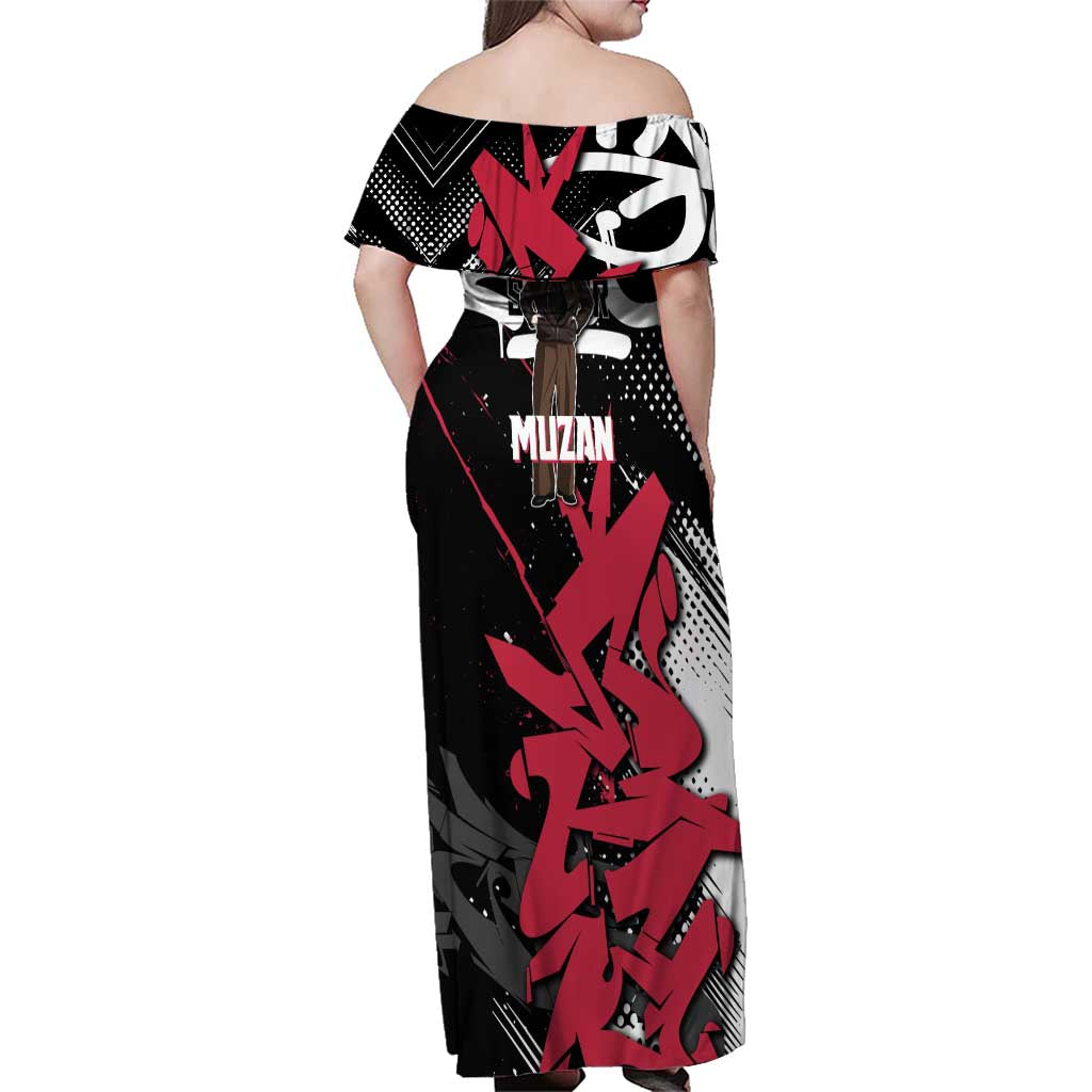 Muzan Demon Slayer Family Matching Off Shoulder Maxi Dress and Hawaiian Shirt Red Graffiti Anime Aesthetic