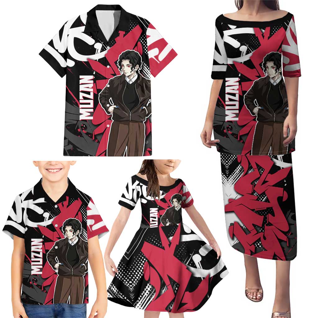 Muzan Demon Slayer Family Matching Puletasi and Hawaiian Shirt Red Graffiti Anime Aesthetic