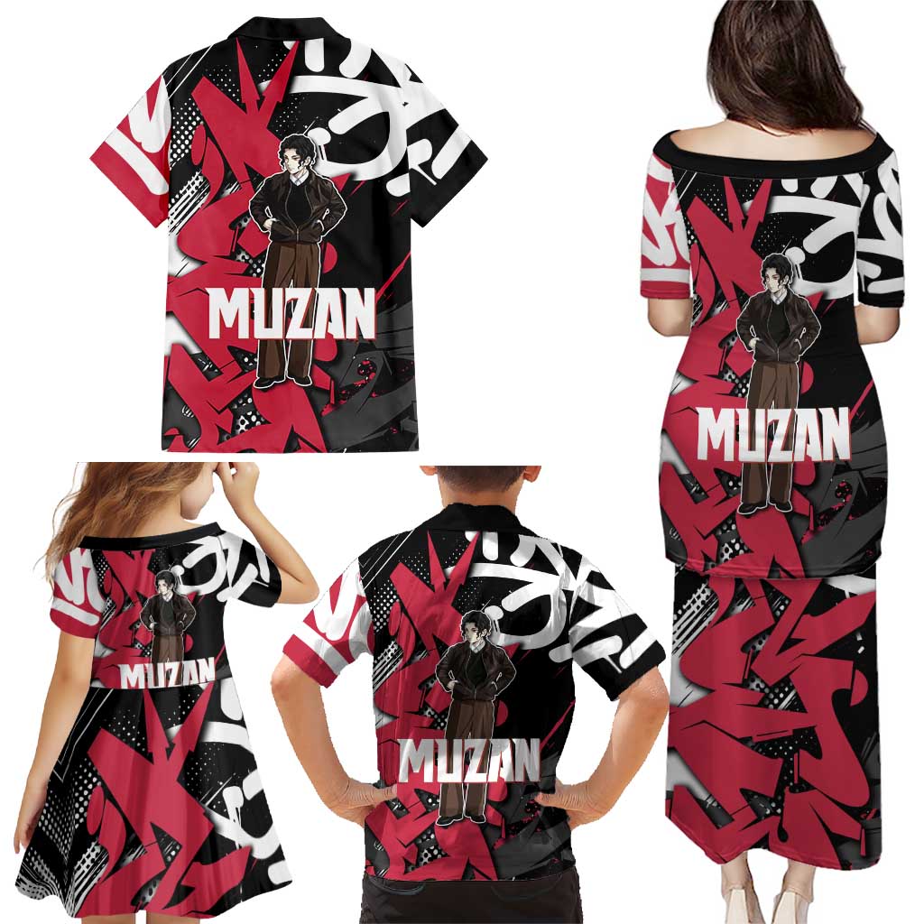 Muzan Demon Slayer Family Matching Puletasi and Hawaiian Shirt Red Graffiti Anime Aesthetic