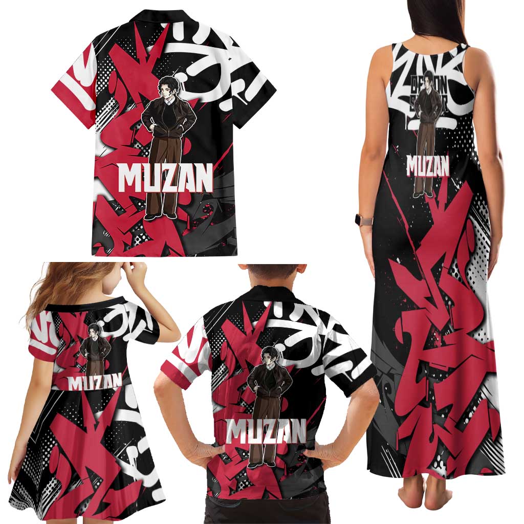 Muzan Demon Slayer Family Matching Tank Maxi Dress and Hawaiian Shirt Red Graffiti Anime Aesthetic