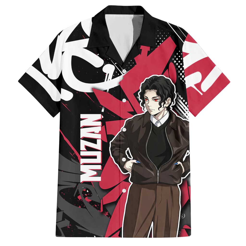 Muzan Demon Slayer Hawaiian Shirt Red Graffiti Anime Aesthetic