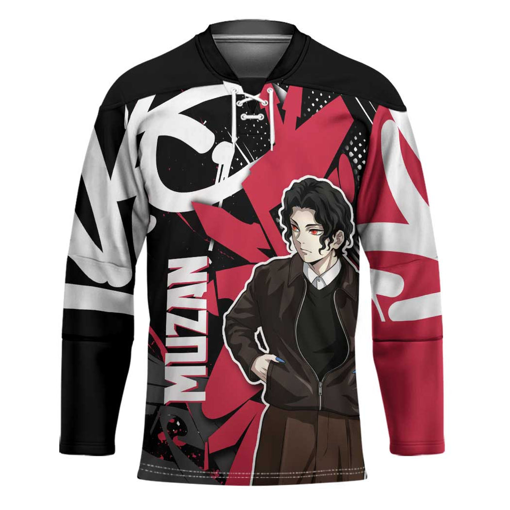 Muzan Demon Slayer Hockey Jersey Red Graffiti Anime Aesthetic