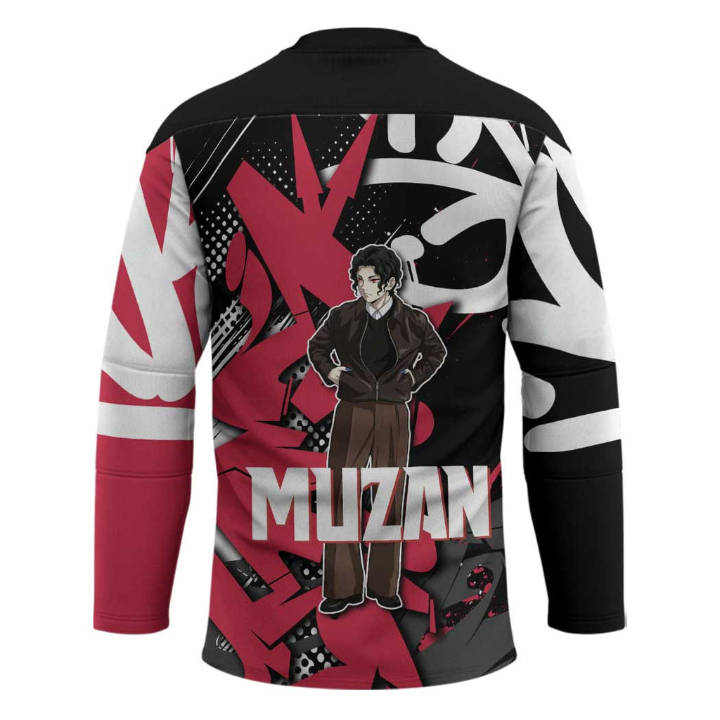 Muzan Demon Slayer Hockey Jersey Red Graffiti Anime Aesthetic