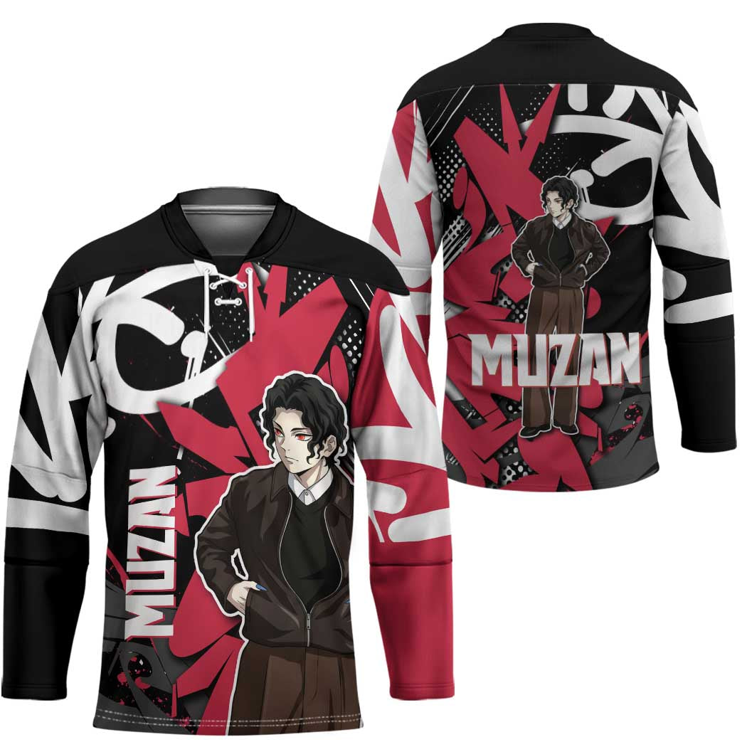 Muzan Demon Slayer Hockey Jersey Red Graffiti Anime Aesthetic