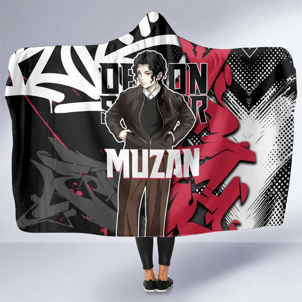 Muzan Demon Slayer Hooded Blanket Red Graffiti Anime Aesthetic