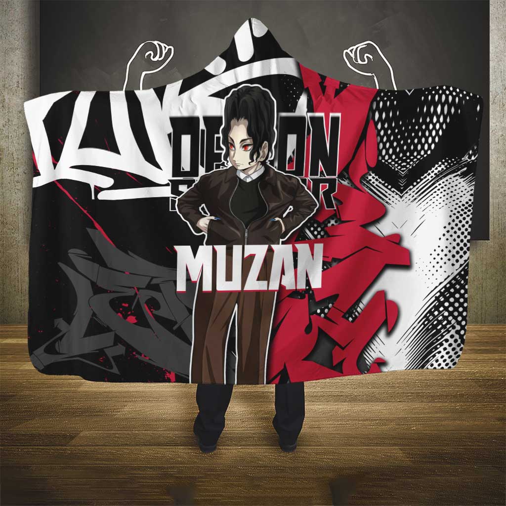 Muzan Demon Slayer Hooded Blanket Red Graffiti Anime Aesthetic