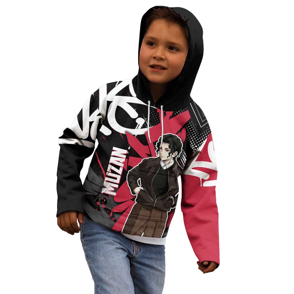 Muzan Demon Slayer Kid Hoodie Red Graffiti Anime Aesthetic