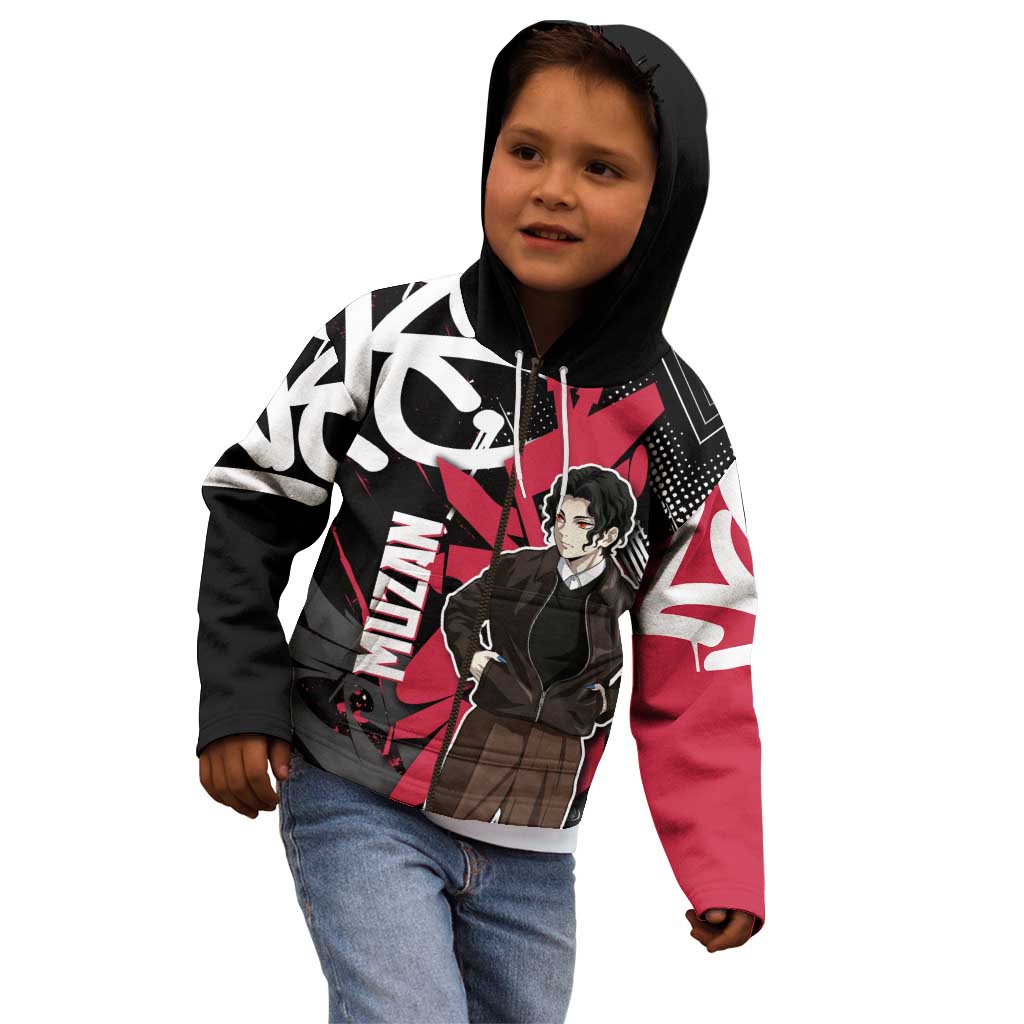 Muzan Demon Slayer Kid Hoodie Red Graffiti Anime Aesthetic