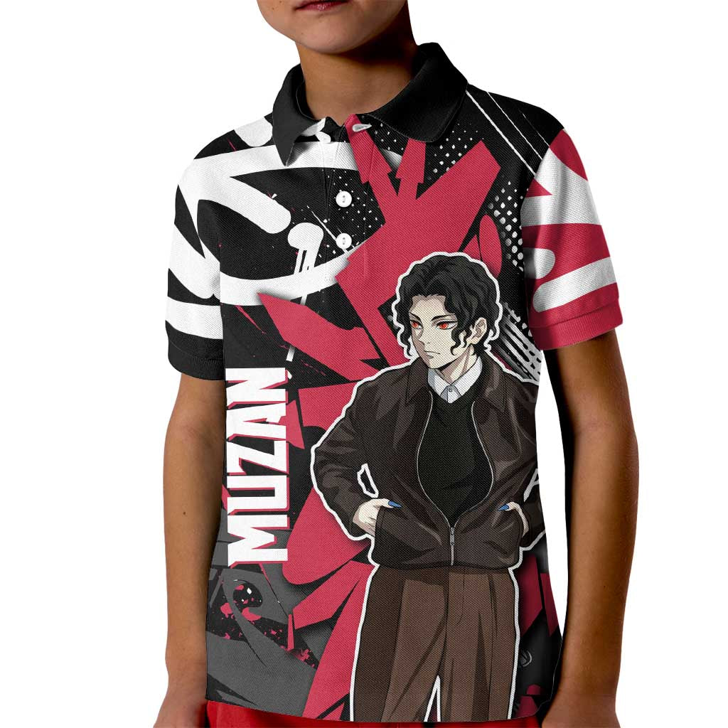 Muzan Demon Slayer Kid Polo Shirt Red Graffiti Anime Aesthetic