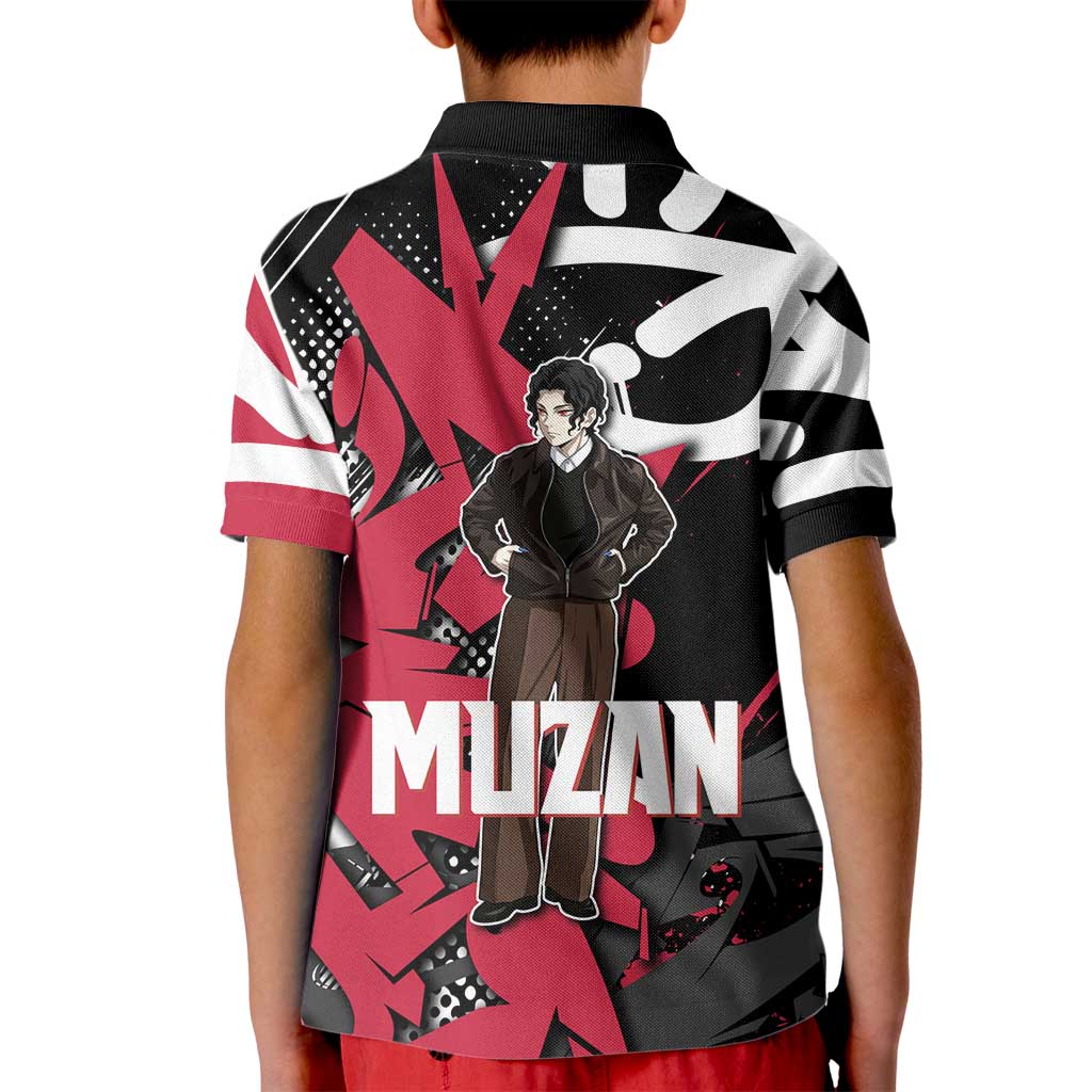 Muzan Demon Slayer Kid Polo Shirt Red Graffiti Anime Aesthetic