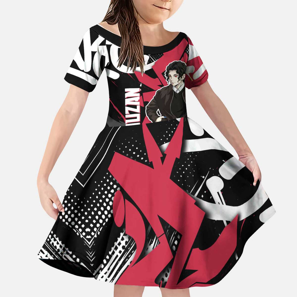 Muzan Demon Slayer Kid Short Sleeve Dress Red Graffiti Anime Aesthetic