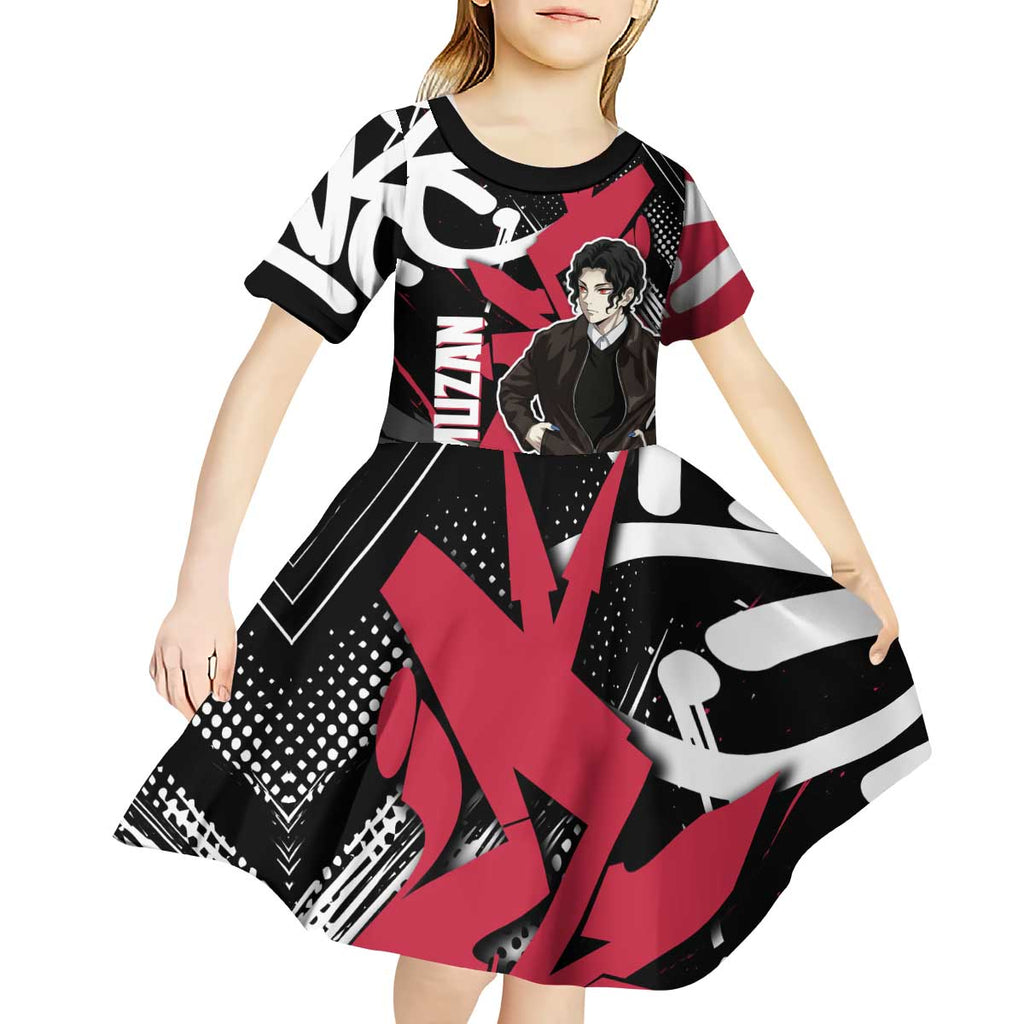 Muzan Demon Slayer Kid Short Sleeve Dress Red Graffiti Anime Aesthetic