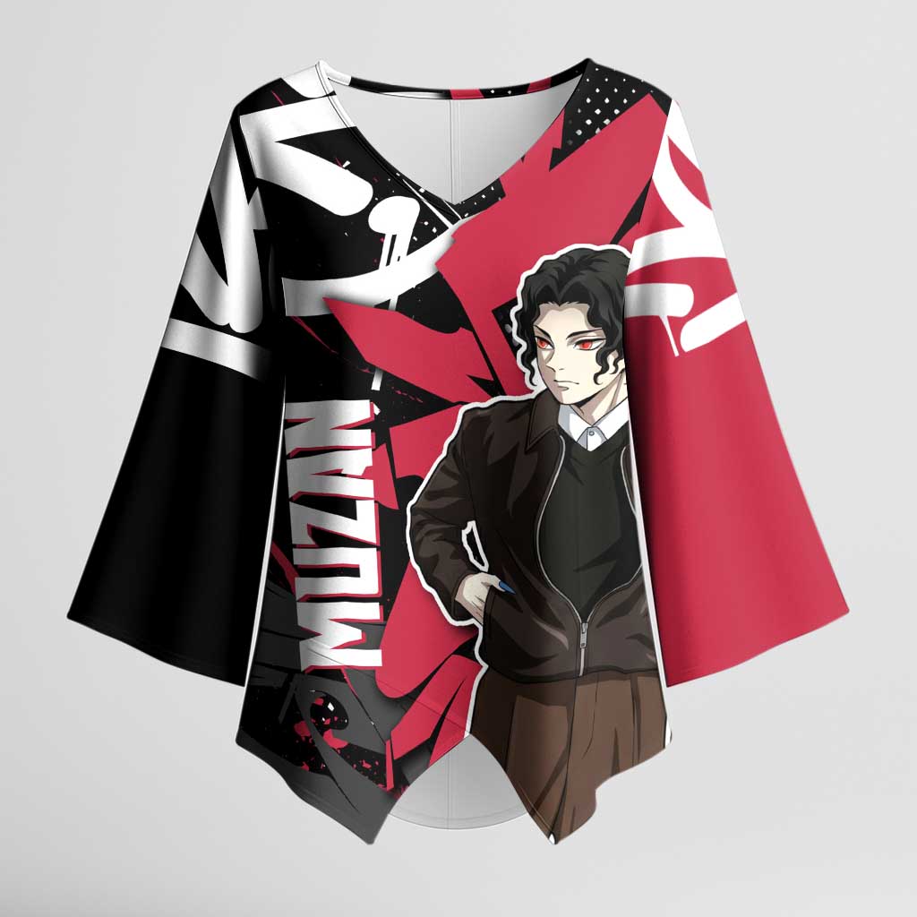 Muzan Demon Slayer Kimono Sleeve Blouse Red Graffiti Anime Aesthetic