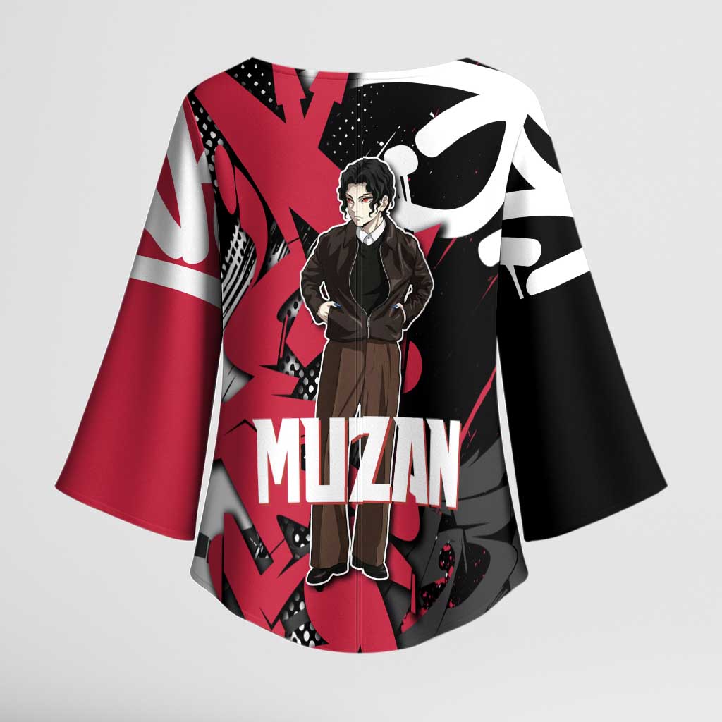 Muzan Demon Slayer Kimono Sleeve Blouse Red Graffiti Anime Aesthetic