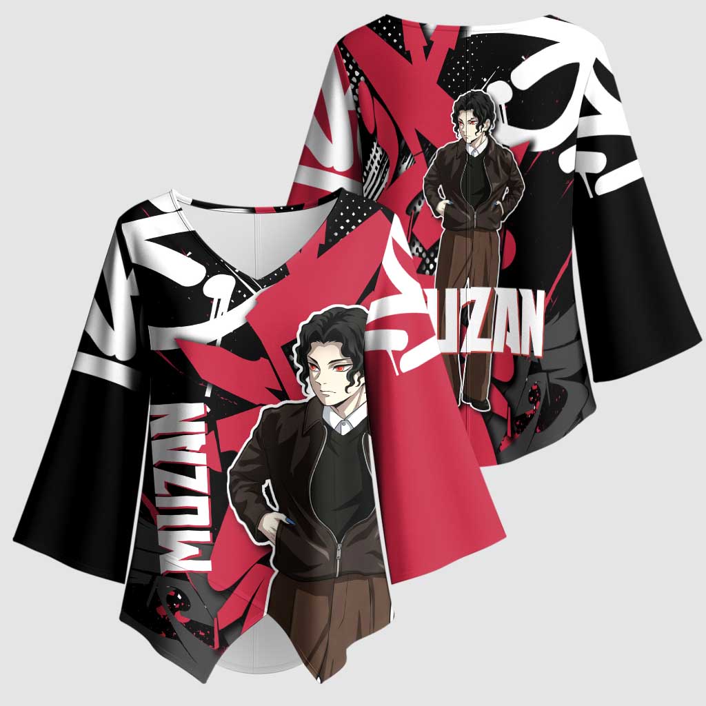 Muzan Demon Slayer Kimono Sleeve Blouse Red Graffiti Anime Aesthetic