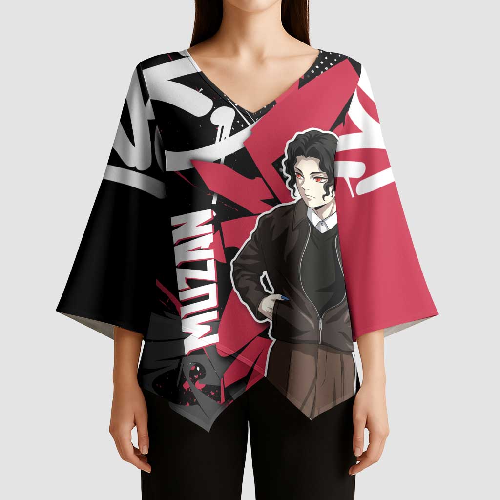 Muzan Demon Slayer Kimono Sleeve Blouse Red Graffiti Anime Aesthetic