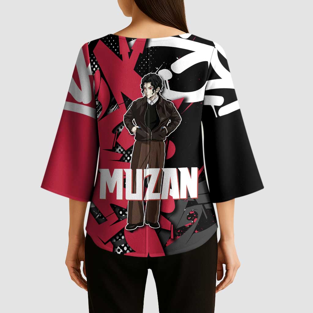 Muzan Demon Slayer Kimono Sleeve Blouse Red Graffiti Anime Aesthetic