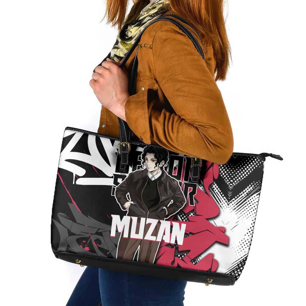Muzan Demon Slayer Leather Tote Bag Red Graffiti Anime Aesthetic