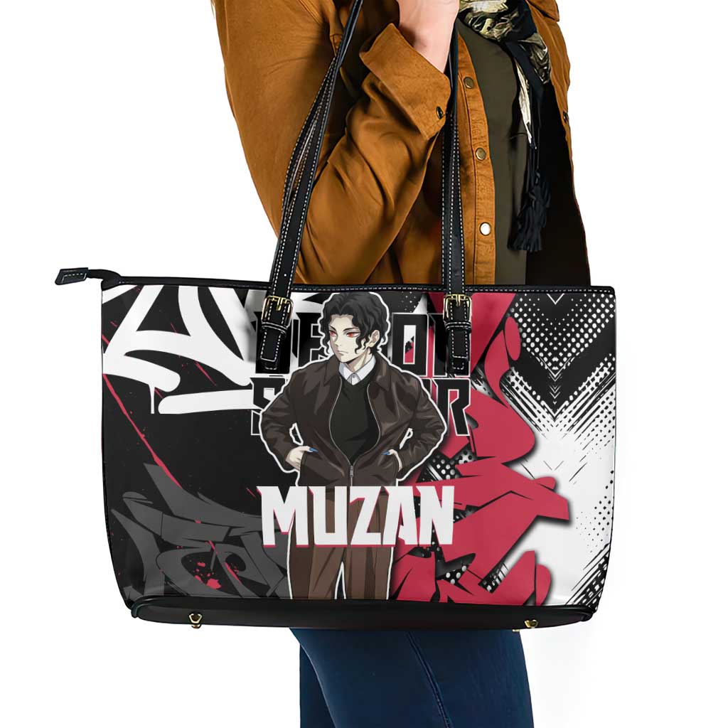 Muzan Demon Slayer Leather Tote Bag Red Graffiti Anime Aesthetic