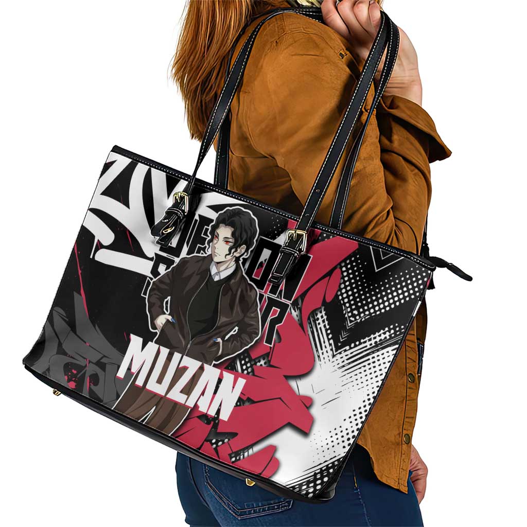 Muzan Demon Slayer Leather Tote Bag Red Graffiti Anime Aesthetic