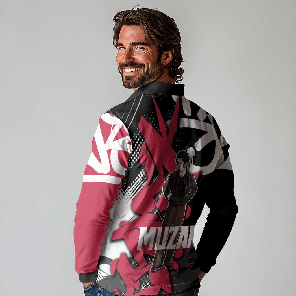 Muzan Demon Slayer Long Sleeve Polo Shirt Red Graffiti Anime Aesthetic