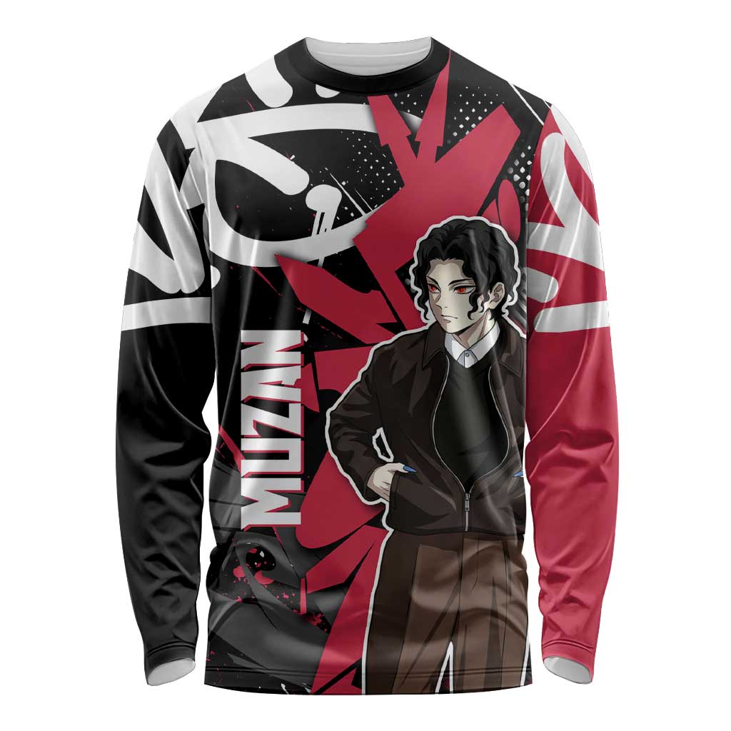 Muzan Demon Slayer Long Sleeve Shirt Red Graffiti Anime Aesthetic