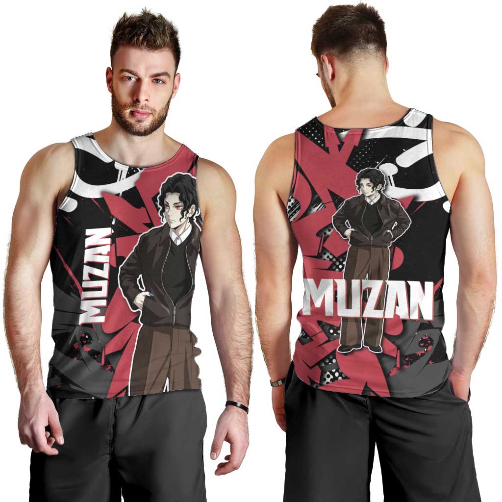 Muzan Demon Slayer Men Tank Top Red Graffiti Anime Aesthetic